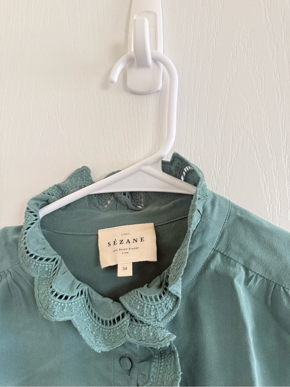 Sézane Chlo Silk Blouse in Sage Green - Picture 6 of 9